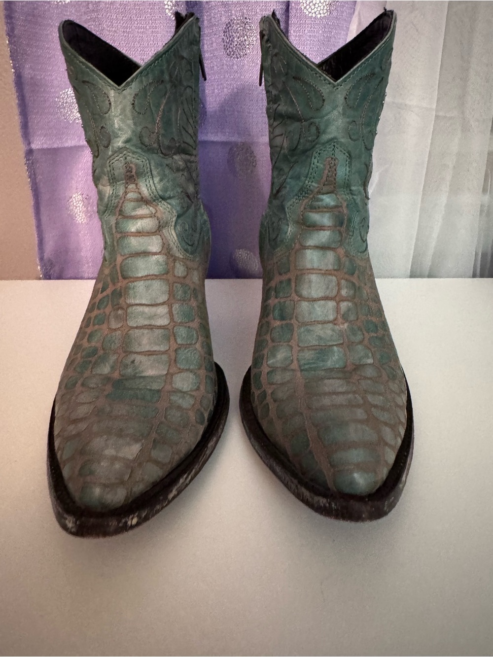 Old Gringo Teal Croc-Embossed Leather Heeled Boots